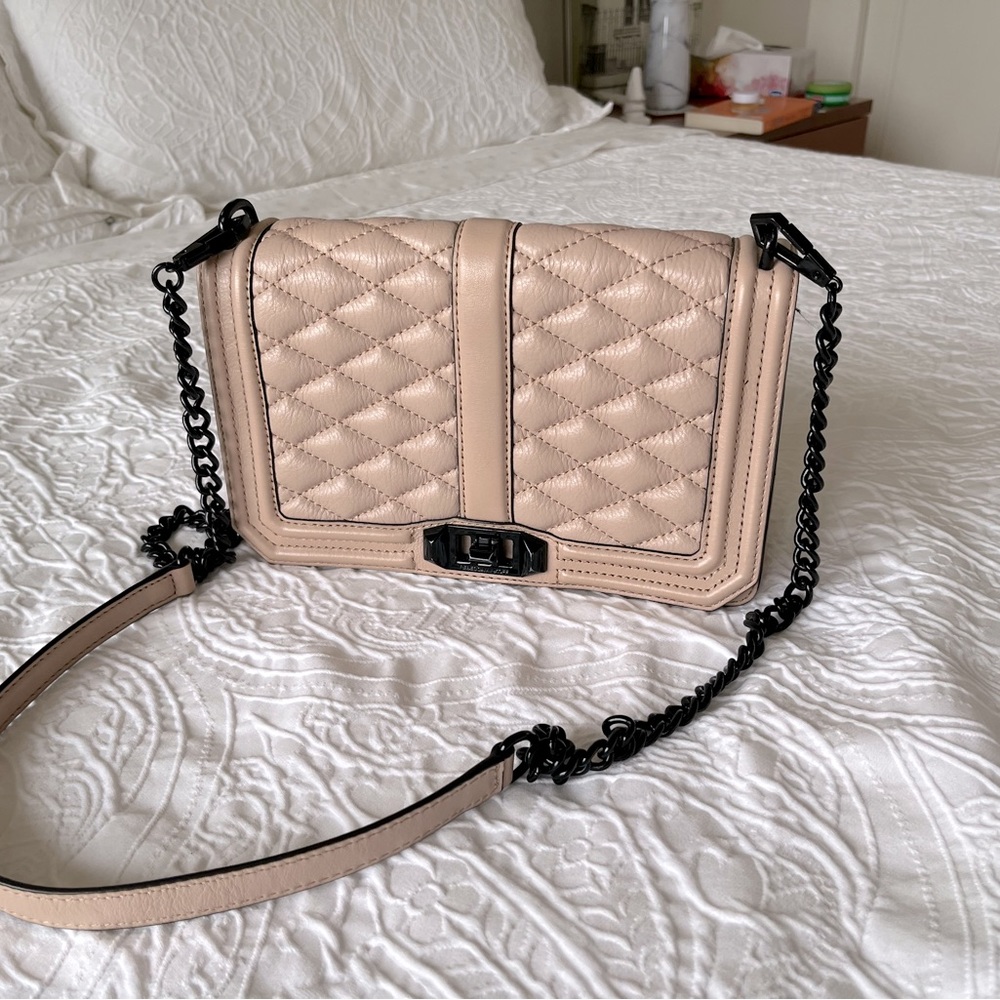 Rebecca Minkoff Taupe Leather with Black trim shoulder bag.